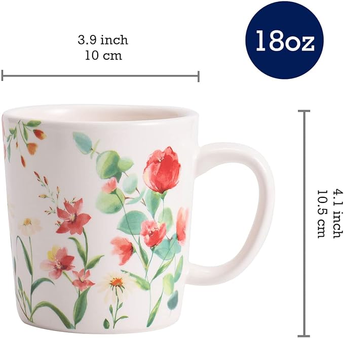 Bico Summer Provence Ceramic 16 pcs Dinnerware Set Service for 4 Inclusive of 11 inch Dinner Plates 8.75 inch Salad Plates 35oz Dinner Bowls and Mugs for Party Microwave &amp Dishwasher Safe