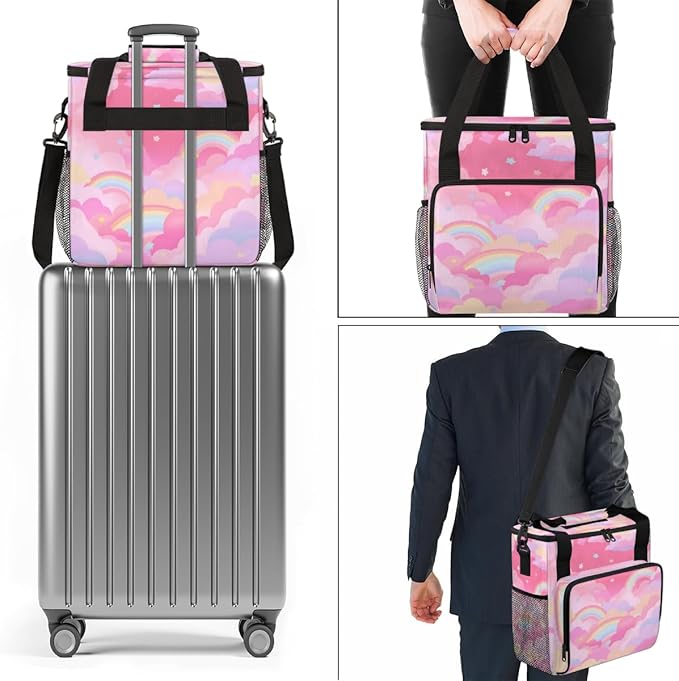 Rainbow Coffee Maker Carrying Bag Pink Portable Travel Storage Tote Bag Compatible with K-Mini or K-Mini Plus Single Serve Coffee Brewer Carrying Case with Multiple Pockets &amp Shoulder Strap