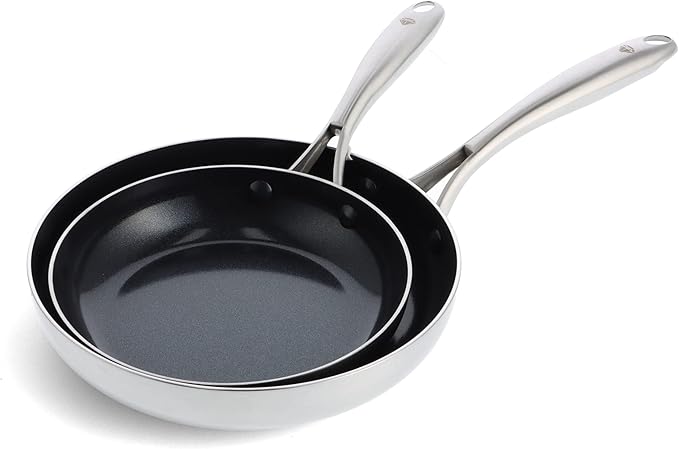Blue Diamond HD Stainless Steel Clad Pro 2-Piece 9.5 and 11 Frypan Skillet Set Diamond Infused Ceramic Nonstick PFAS-Free Dishwasher Safe Oven and Broiler Safe Silver
