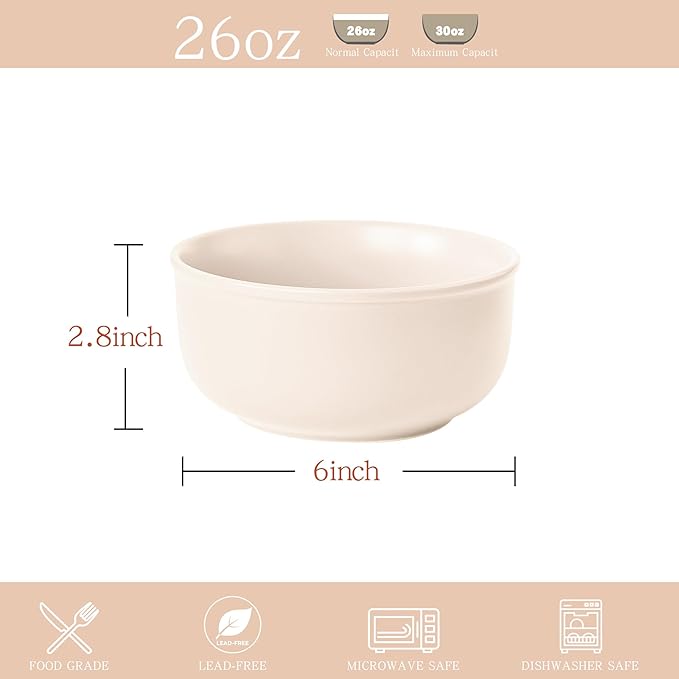 Timeworn Clay Cereal Bowls Set of 4 Hand-Finished Stoneware Bowls 6-Inch Farmhouse Soup and Oatmeal Bowl Microwave and Dishwasher Safe Creamy White