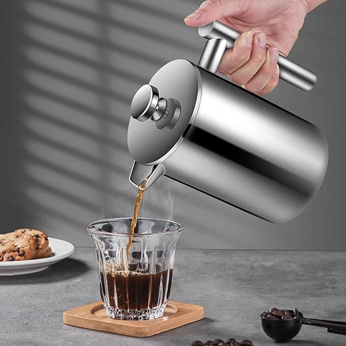Enfmay 1000ml French Press Coffee Maker 304 Stainless Steel Double Wall Insulated Coffee Maker Pot Triple Filtration System for Optimal Brew Coffee Tea Maker for Home Office Camping