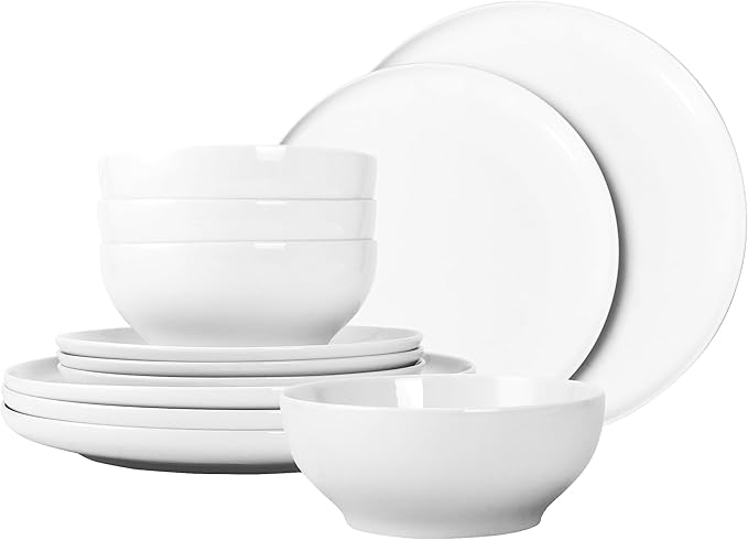 12-Piece Dinnerware Set for 4 White Porcelain Plates and Bowls Chip Resistant Dishwasher Microwave Safe