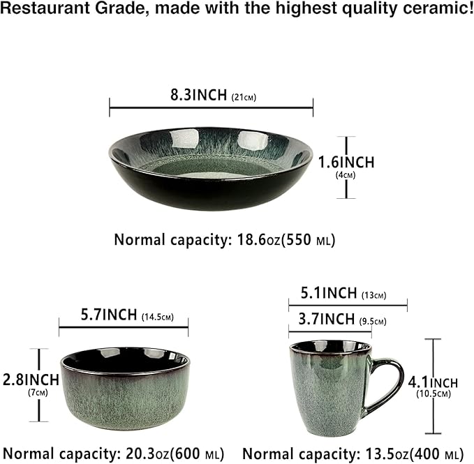 Dinnerware Sets(12Pcs) Serves for 4 Reactive Glaze Plates and Bowls Set with Mug8.3Salad Plates5.5bowls Modern kitchen tableware Microwave safe Set No.8