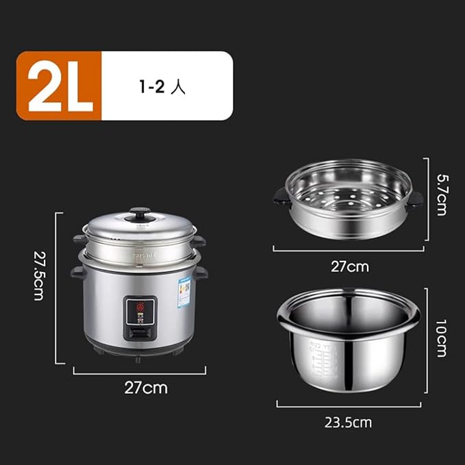 THEGA Electric Rice Cooker and Steamer with Automatic Cooking Removable Non Stick Bowl Stainless Steel Tempered Glass Lid with Steel Vent 700W Cook Warm Function Healthy Rice Cooking(2L)