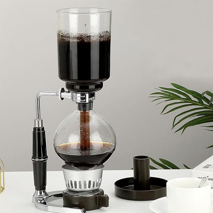 Siphon Coffee Maker Glass Siphon Vacuum Coffee Maker with Metal Base 3-5 Cup Vacuum Glass Siphon Pot Percolators Heat Resistant Glass and Long Service Life for Office Home Cafe