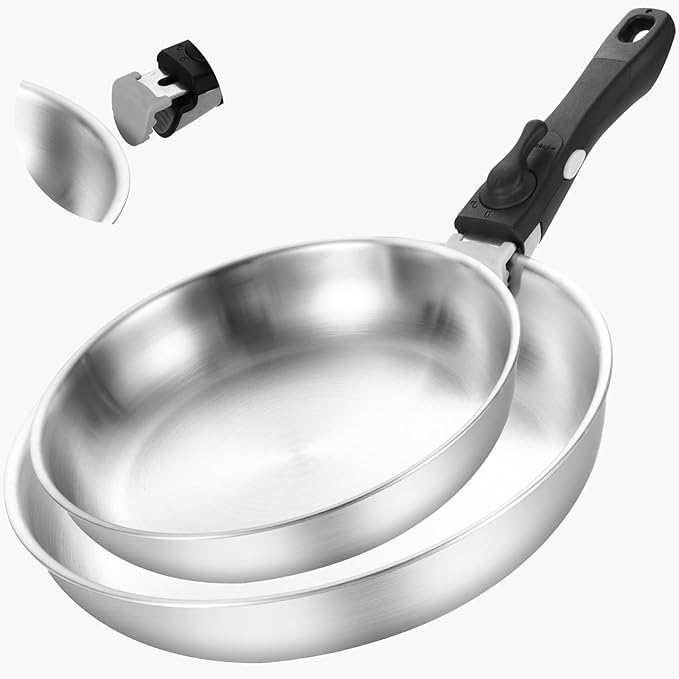 Inqibee Tri-Ply Stainless Steel Cookware Set with Detachable Handle Removable Handle Pots and Pans Set Induction Kitchen Cooking Set for Home &amp RV Camping Dishwasher and Oven Safe