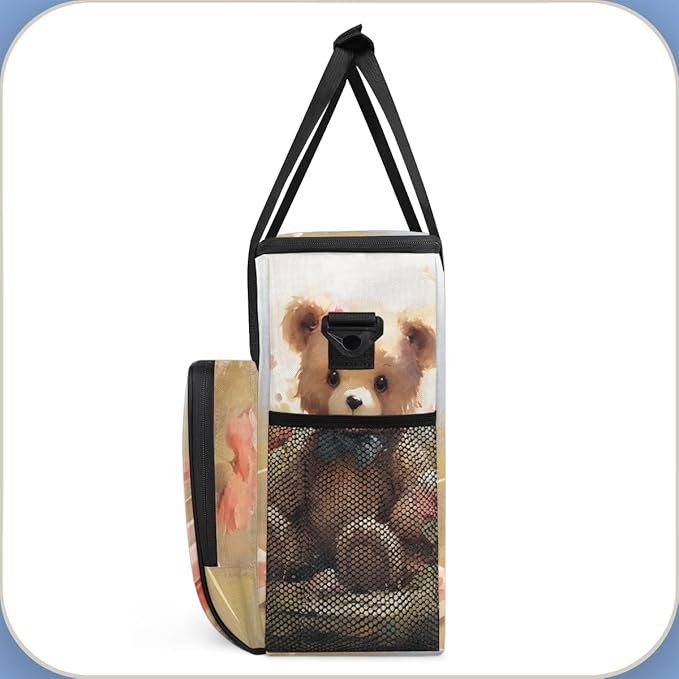 Floral Bear Coffee Maker Carrying Bag Portable Travel Storage Tote Bag Compatible with K-Mini or K-Mini Plus Single Serve Coffee Brewer Carrying Case with Multiple Pockets &amp Shoulder Strap