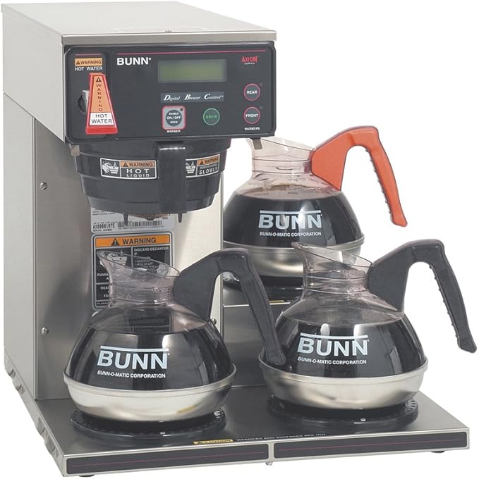 BUNN Axiom DV-3 Dual Voltage Automatic Commercial 12-Cup Coffee Maker 3 Lower Warmers 38700.0009Grey 7.5 Gallons