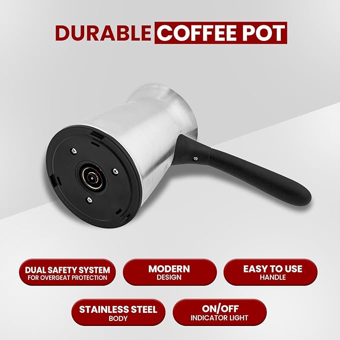 MARADO — Arabic/Turkish Foldable/Portable — Electric Coffee pot — Stainless Steel — up to 5 cups