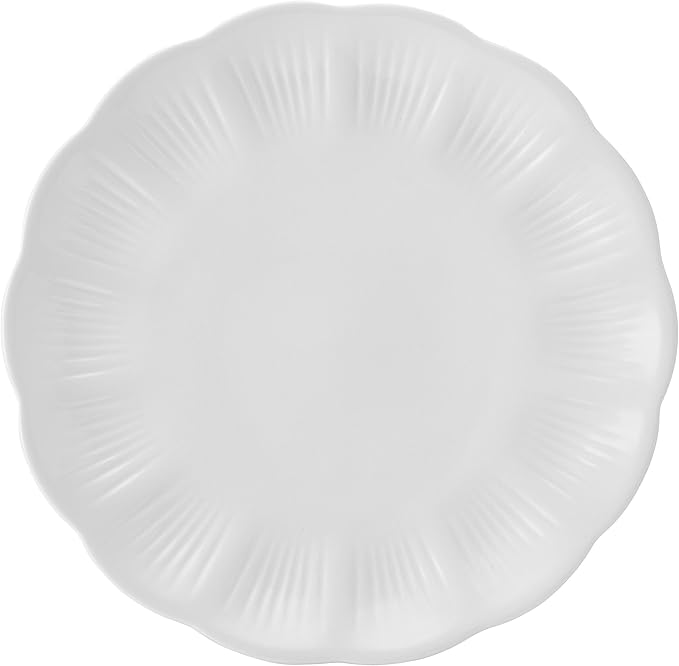 Mikasa Flora Scalloped Lightweight Chip Resistant Bone China 12 Piece Plate Bowl Dinnerware Set Service for 4 White