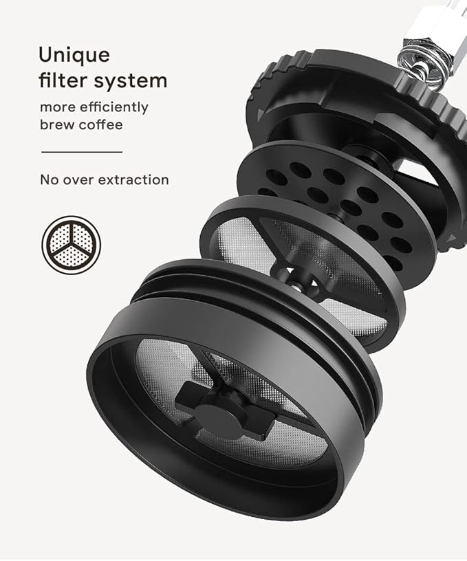 BENFUCHEN Portable French Press Coffee Maker Car-Go Vacuum Insulated Bottle Travel French Coffee Maker With Unique Filter Stainless Steel Tea/Coffee Mug For Camping 320ML