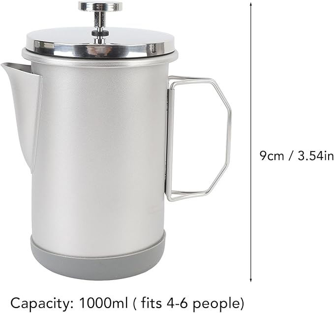 Yosoo Stainless Steel French Press Coffee Maker Portable Hand Brewed Coffee Press Teapot 1000ml Capacity Lightweight for Camping Travel Office Use (Silver)