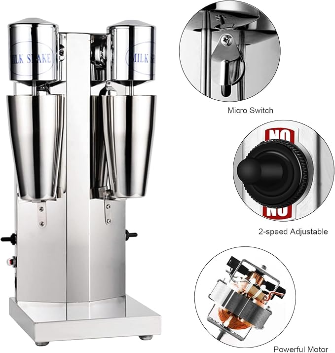 Milkshake Maker Commercial Double Head Milk Shake Machine Stainless Steel Milkshake Blender Two-Speed 110V 180W