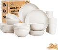 Plates and Bowls Sets for 8 Unbreakable &amp Lightweight Wheat Straw Dinnerware Sets 32 PCS Microwave Safe Dishes Set for 8 Dinner Plate Kitchen Cups and Bowls for Outdoor- White