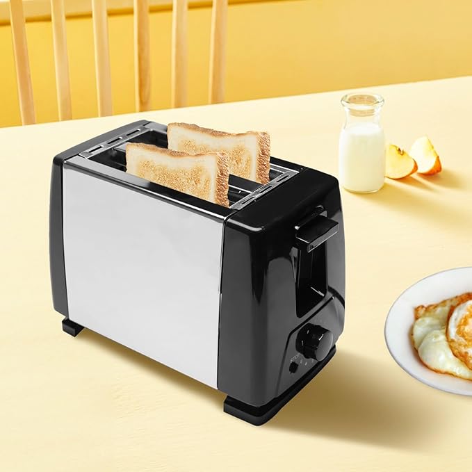 Compact 2-Slice Toaster Wide Slots for Thick Bread and Bagels Adjustable Toast Control Stainless Steel