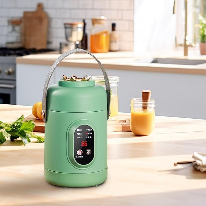 Multifunctional Health Pot Portable 500W Health Pot with Ceramic Glaze Inner Pot &amp Steamer 12-Hour Preset Slow Cooker for Rice Porridge Soup Steaming (C-Green)