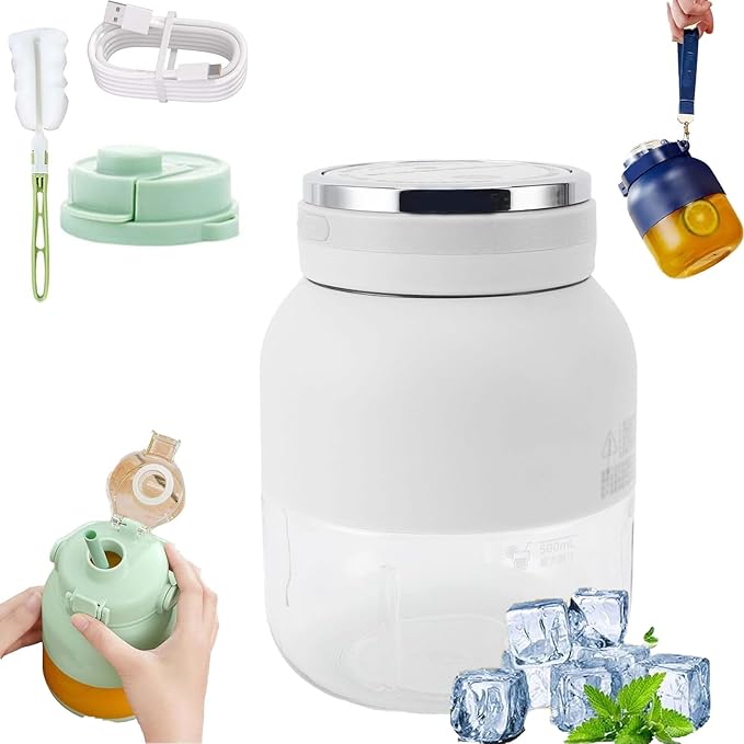 Portable wireless juicerPortable Blender Cup with Straw and Two Lids Multifunctional Large-Capacity Wireless Blenders Rechargeable for Smoothies Shakes &amp Frozen Blending (white)