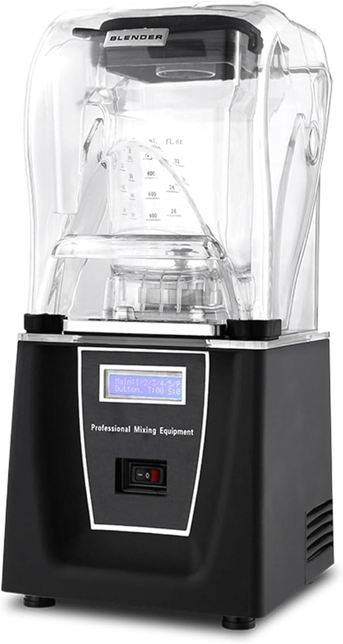 Commercial Soundproof Cover Smoothie Machine Food Processor 1.5L 1000W Detachable Lid Stepless Speed AdjustmentBlack