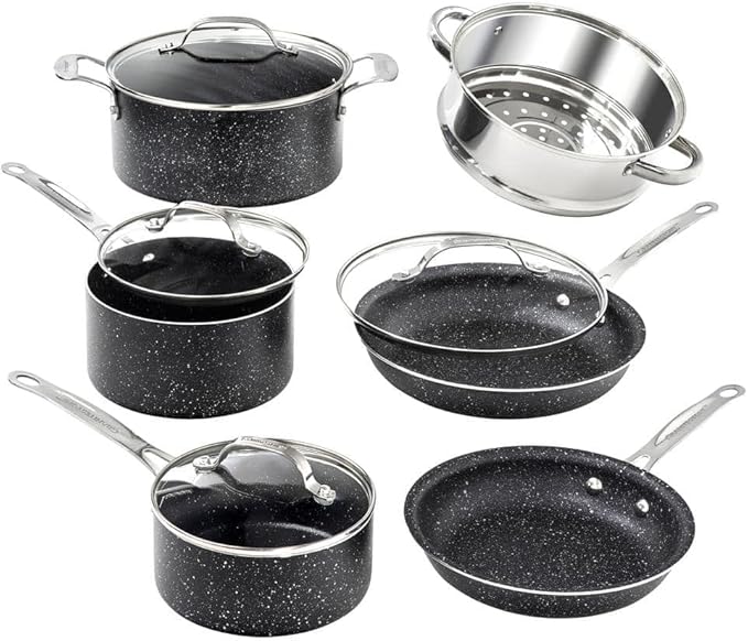 For 10-Piece Aluminum Ultra- Non-Stick Diamond Inf Cookware Set with Glas