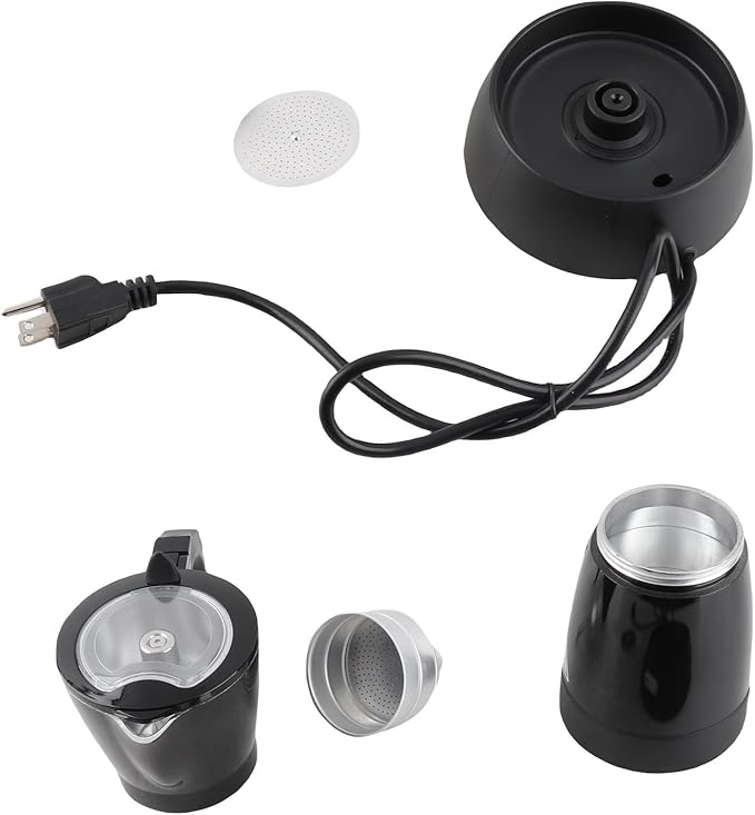 Italian Pot Electric Coffee Maker 300ML Fine Holes Pot 550W 6 Cup Camping with Aluminum Alloy Design Ideal for Home Office &amp Travel
