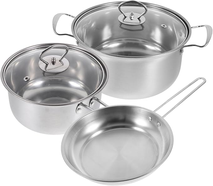 Ciieeo Stainless Steel Cookware Set with Milk Pan Soup Pot Frying Pan Thick Bottom for Even Heating Resistant Multi Functional Kitchen Pots for and Cleaning