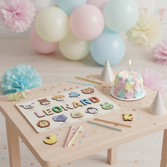 First Birthday Gifts for Girl Personalized Baby Gifts Wooden Puzzles for Toddlers 1-3 Animal Toys for Toddlers 1-3 Customized Baby Gift 1-2 Year Old Toys
