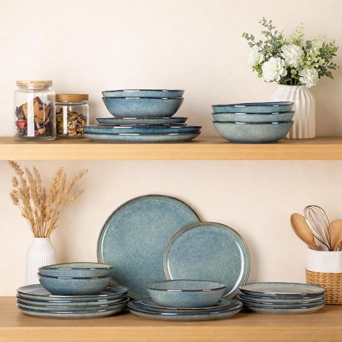 AmorArc Ceramic Dinnerware SetsHandmade Reactive Glaze Stoneware Plates and Bowls SetsHighly Scratch Resistant | Dishwasher &amp Microwave Safe Dishes SetService for 4 (12pc)