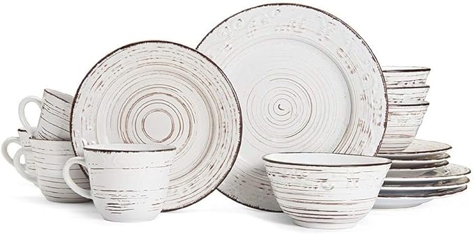 16 Piece All Seasons Casual Solid Pattern Stoneware Dinnerware Sets Modern &amp Contemporary Round Shape Durable White Plates and Bowls Sets