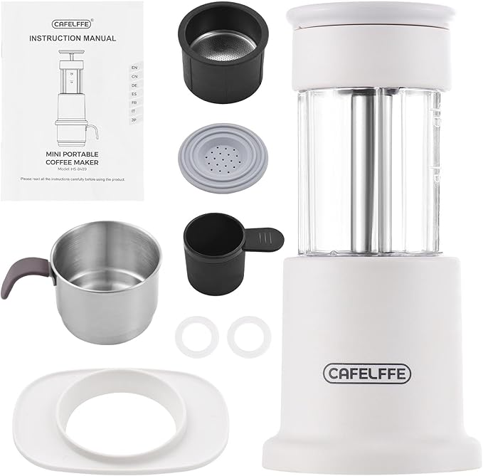 Handpressed Coffee Machine with 80ml Water Tank and 120ml Coffee Cup Grab and Go Companion for Outdoors Appreciators (White)