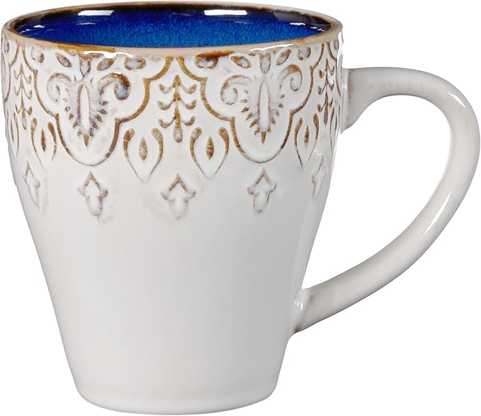 American Atelier Round Dinnerware Sets | Blue Kitchen Plates Bowls and Mugs | 16 Piece Stoneware Granada Collection | Dishwasher &amp Microwave Safe | Service for 4