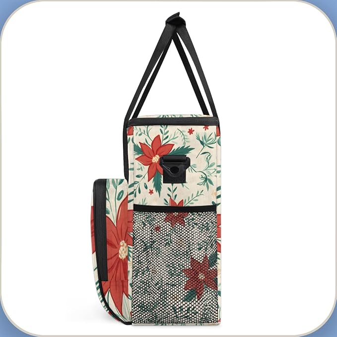 Christmas Flowers Coffee Maker Carrying Bag Dreamy Flowers Travel Storage Bag Compatible with K-Mini or K-Mini Plus Single Serve Coffee Brewer Carrying Case with Multiple Pockets &amp Shoulder Stra