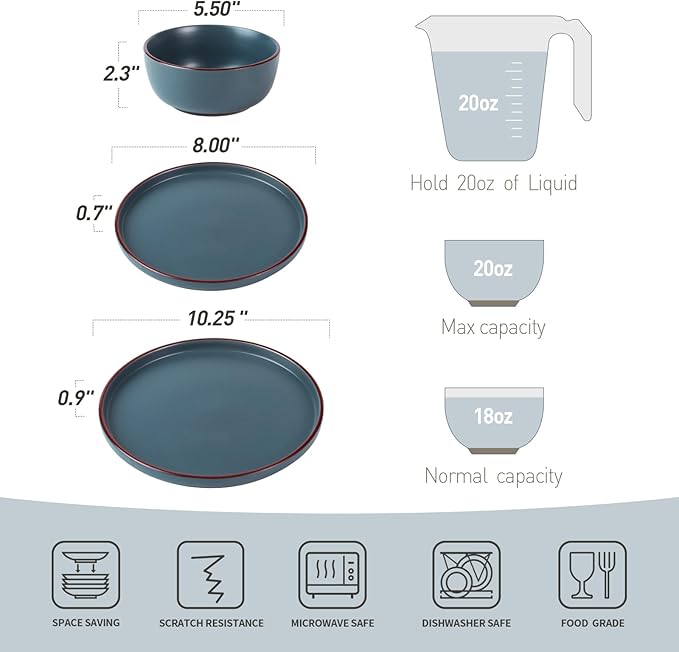 Famiware Mercury 16 Pieces Dinnerware Set with Plates and Bowls and Coffee Mugs Dish Set Service for 4 Stoneware Kitchen Dishes Dinner Sets - Matte Full Glaze Charcoal