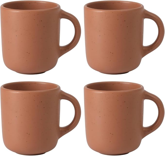 Bloomhouse - Two Time Oprah's Favorite Things Winner - Corsica Clay 4-Piece Mug Set – Burnt Apricot Terracotta Stoneware Coffee &amp Tea Cups Durable Ceramic Drinkware