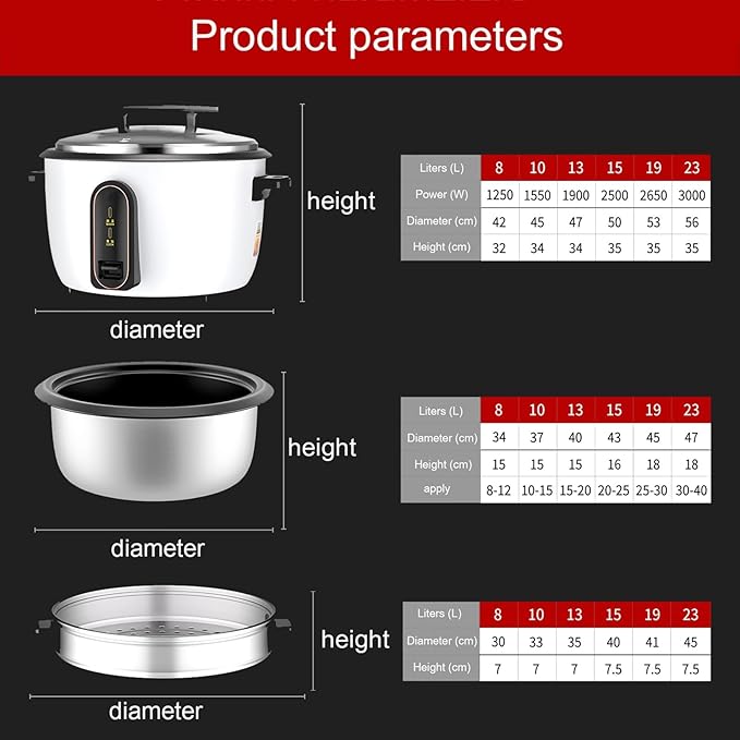 Commercial Electric Rice Cooker Large Capacity Rice Cooker W/Steamer &amp Automatic Insulation Functionfor RestaurantsHotels and Catering Rice CookerOne Color-8L-1250W