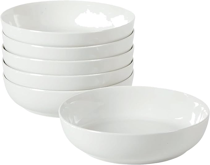 Gibson Home Zen Buffet 6-Piece 41oz Large White Pasta Bowls Porcelain Ceramic Chip and Scratch Resistant Shallow Salad Bowl Serving Bowls Soup Bowls Set Dishwasher &amp Microwave Safe