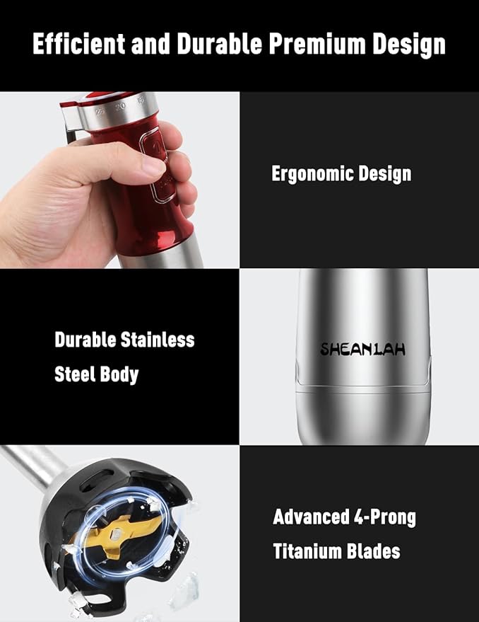 Powerful Immersion Blender handheld 2025 New Update Hand Blender Scratch-Resistant Corded Hand Mixer with Heavy-Duty Copper Brushless Motor and Gift Box Red