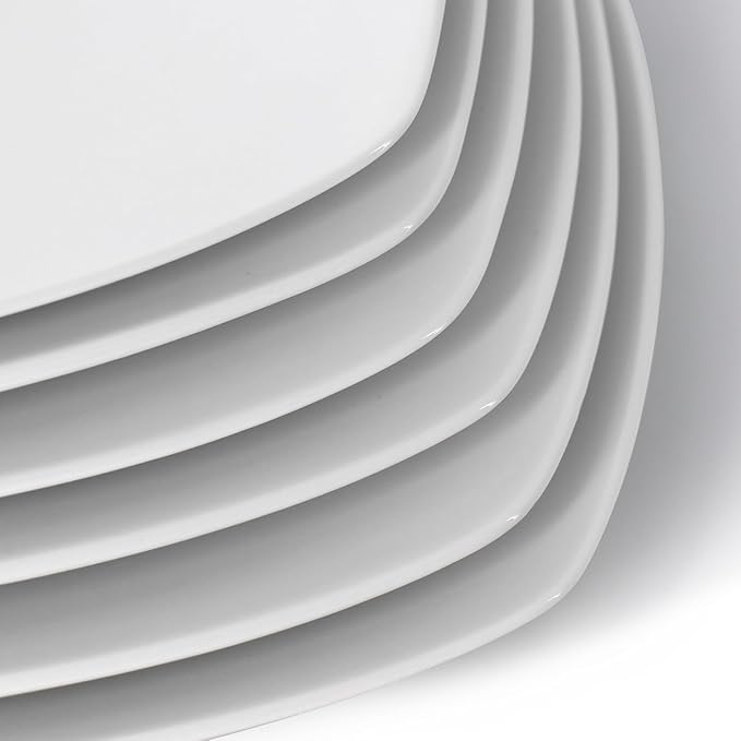 12-Piece Porcelain Dinner Plate Set – Large White Square &amp Round Plates Microwave and Dishwasher Safe Elegant Durable Dinnerware for Everyday Meals and Entertaining (Square)