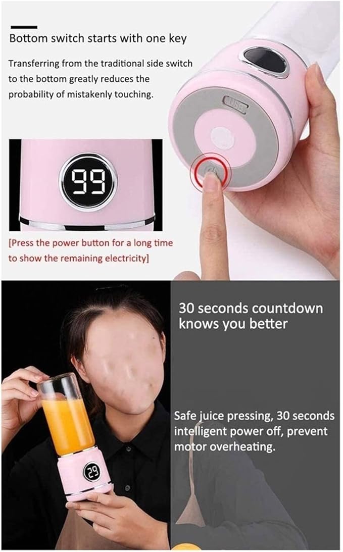 Portable Personal Size Blender Shakes and Smoothies Mini Jucier Cup USB Rechargeabl Pink (Color : A)