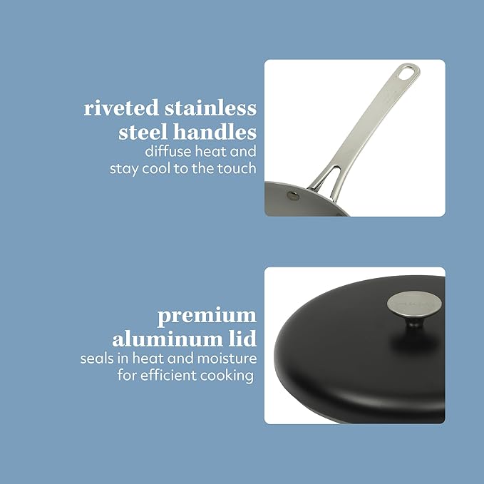 Sur La Table Kitchen Essentials Potluck Porch 4.5 Quart Sauté Pan Deep Frying Pan Skillet w/Lid Aluminum PFA Free Ceramic Cookware Chef's Pan Omelet Pan - Induction - Black