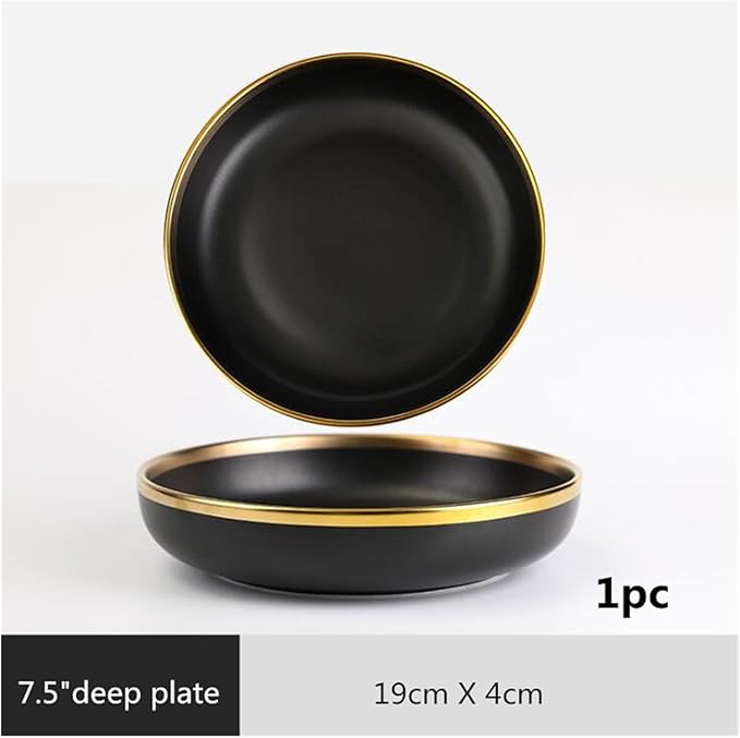Black Porcelain Dinnerware Set Kitchen Dishes Ceramics Tableware Food Tray Rice Salad Noodles Bowl Cutlery Set (7.5 Inch Plate 1pcs)