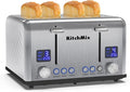 Toaster 4 Slice KitchMix Bagel Stainless Toaster with LCD Timer Extra Wide Slots Dual Screen Removal Crumb Tray (Stinless steel)