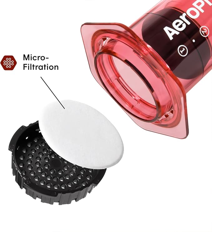 AeroPress Clear Red Coffee Press - All-in-One French Press Pour-Over &amp Espresso Style Manual Brewer 2 Min Brew for Less Bitterness More Flavor Small Portable Coffee Maker Travel &amp Camping