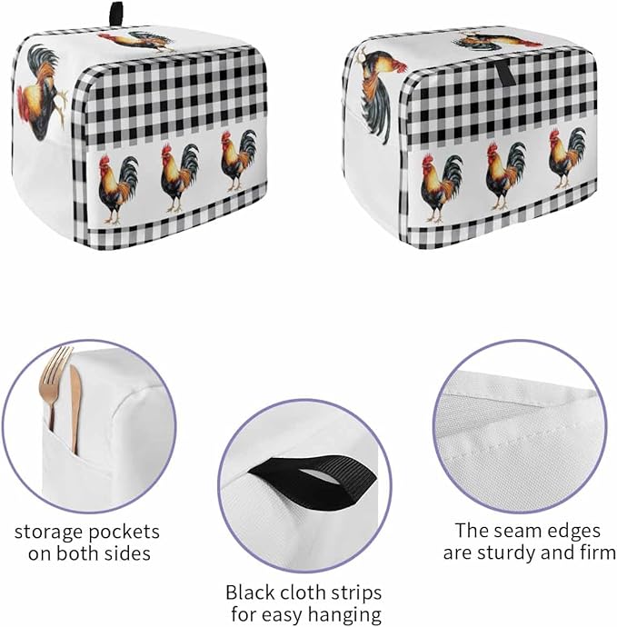 Toaster Dust Cover for Kitchen 4 Slice Rooster Summer Farm Style Black White Buffalo Plaid Bread Maker Covers Toasters for Fingerprint Protector Small Appliance Covers Accessories (12x11x8in)