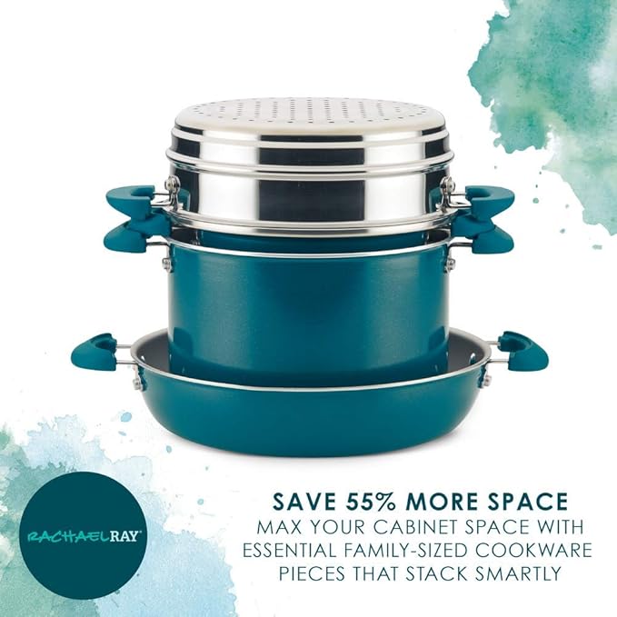 Rachael Ray 8-Piece Aluminum Cookware Set Teal Shimmer