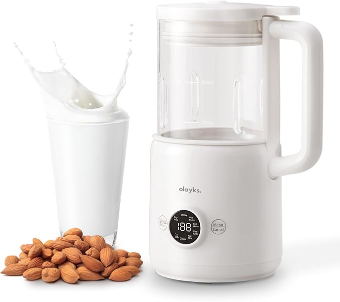 olayks 6 in 1 Automatic Nut Milk Maker Blender 20oz Homemade Soy Milk Maker for Plant-Based Milk Coconut Oat Almond Non-Dairy Beverages with Timer Keep Warm Boil Water Self-Cleaning