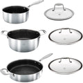 Hell’s Kitchen Hybrid Cookware 6 Piece Pot Set 11 In Fry Pan 4 Qt Sauté Pan 7.5 Qt Pot 2 Tempered Glass Lids Nonstick Scratch-Resistant Dishwasher Safe Multi-Cooktop Oven-Safe