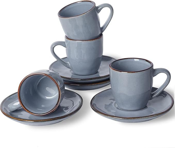 Famiware Aegean 12 Pieces Dinnerware Set + Ocean Espresso Cups with Saucers Set of 4 Microwave and Dishwasher Safe Blue