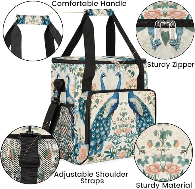 Coffee Maker Carrying Bag Peacock Flower Pattern Single Cup Coffee Maker Travel Bag Compatible with Keurig K-Mini or K-Mini Plus Portable Storage Bag with Shoulder StrapAZ-207