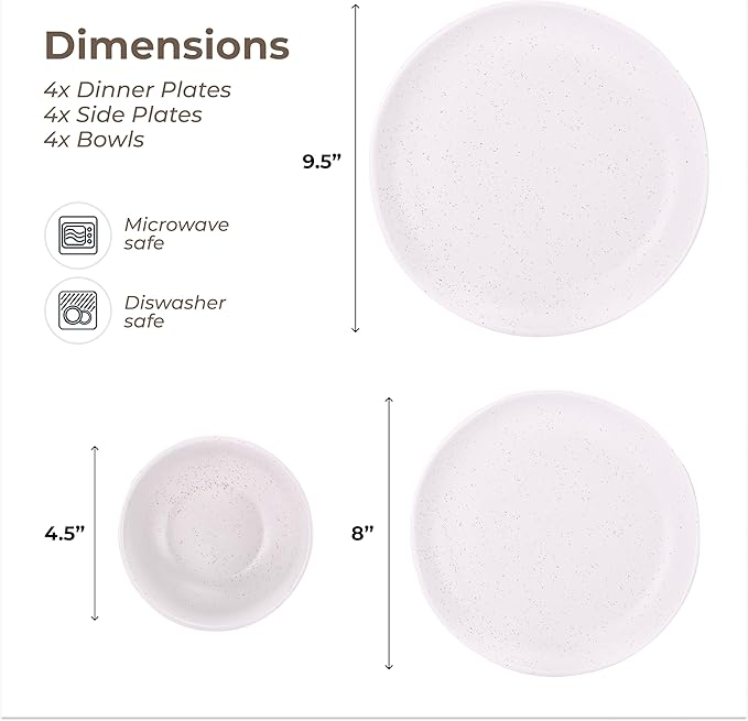 White Plates and Bowls Sets - Heavy Duty Ceramic for Fine and Casual - Elegant White Dinnerware Set for 12 with Unique Durable Design - Ideal for Home and Restaurant Use - Dish Set