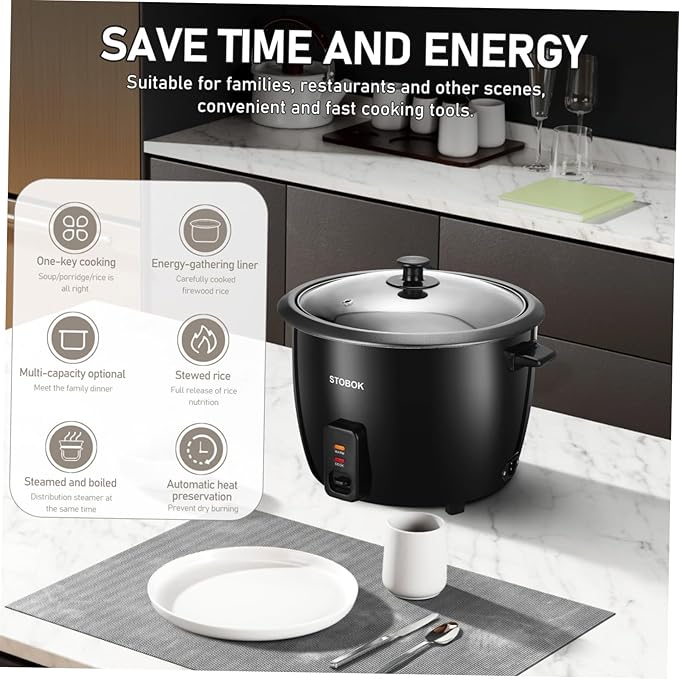 Alipis Portable Rice Cooker Electric Stew Pot with Transparent Lid One-button Control Multifunctional Cooker for Rice Oatmeal Soups and Steamed Vegetables US Plug for Home and Travel